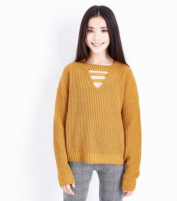 Girls , Pull jaune à laçage à l\u0027avant